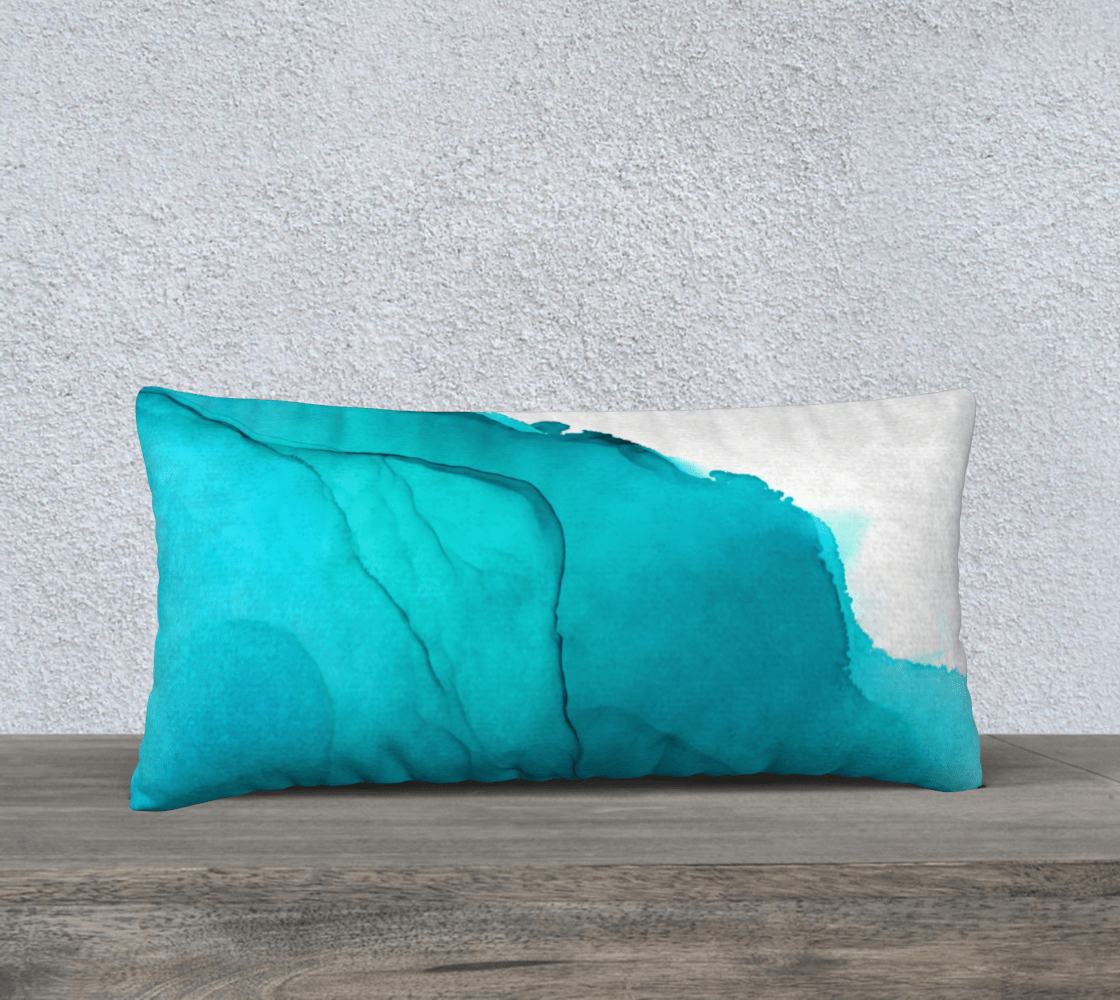 Throw Pillow Cover| 24 x 12 | Blue Ink Wave
