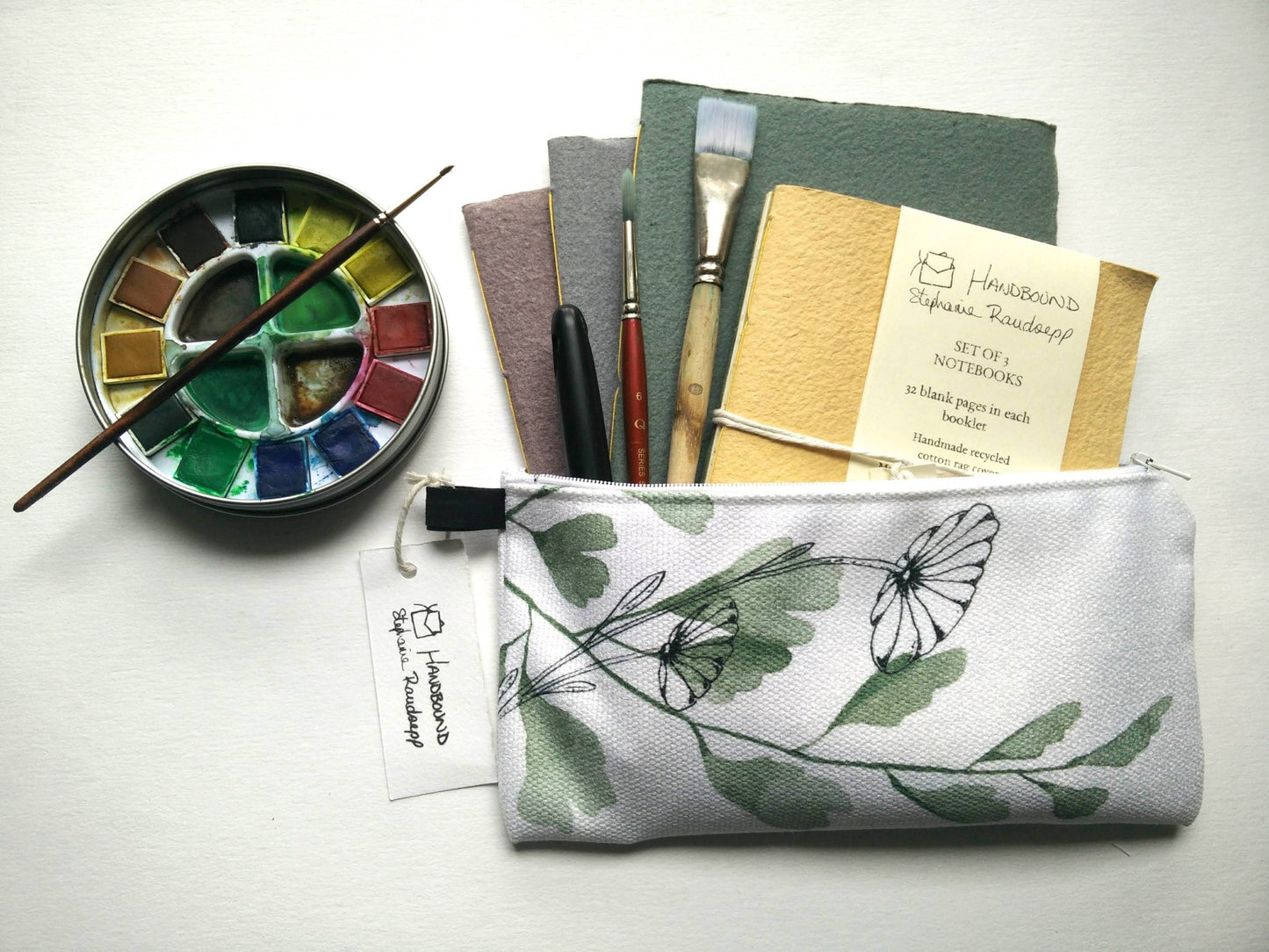 Zippered Cotton Canvas Pencil Case | Blue Ink Wave