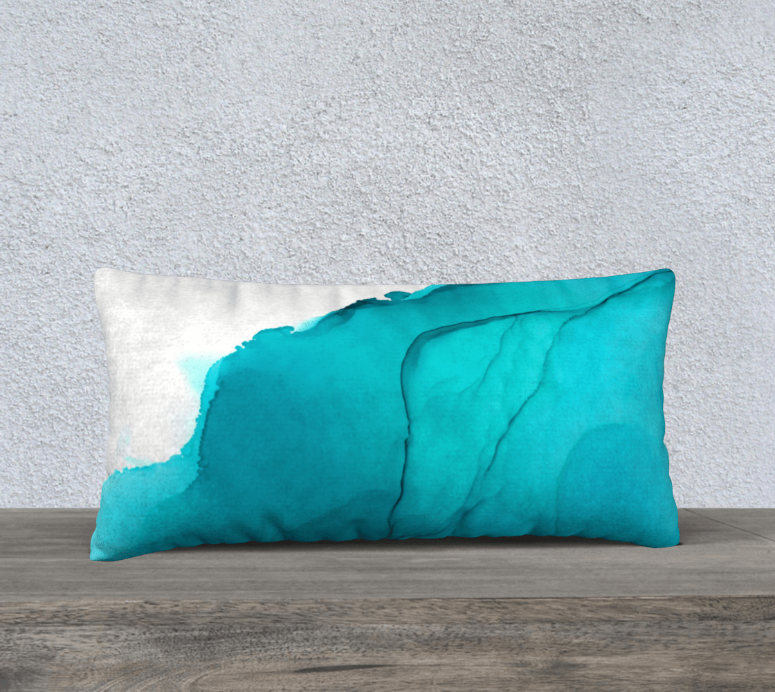 Throw Pillow Cover| 24 x 12 | Blue Ink Wave