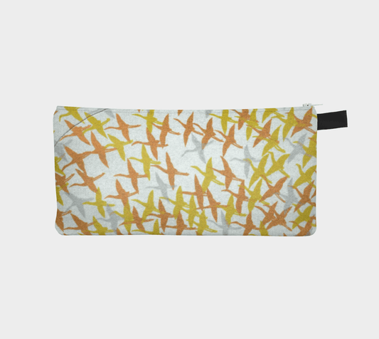 Zippered Cotton Canvas Pencil Case | Metallic Birds
