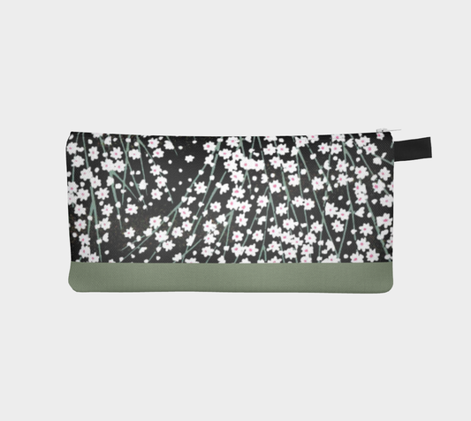 Zippered Cotton Canvas Pencil Case | Black Daisies