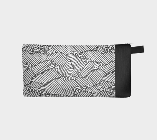Zippered Cotton Canvas Pencil Case | Black Waves