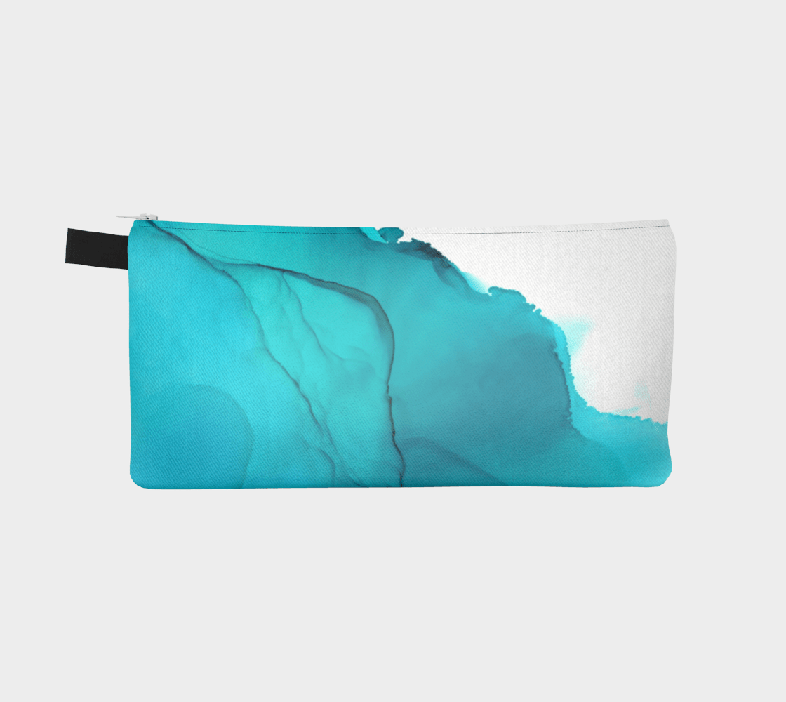 Zippered Cotton Canvas Pencil Case | Blue Ink Wave