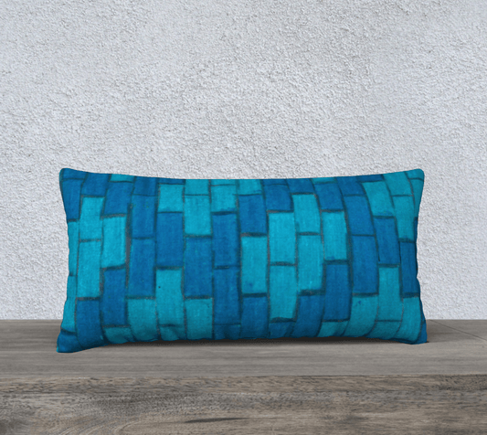 Throw Pillow Cover | 24 x 12 | Blue Bricks