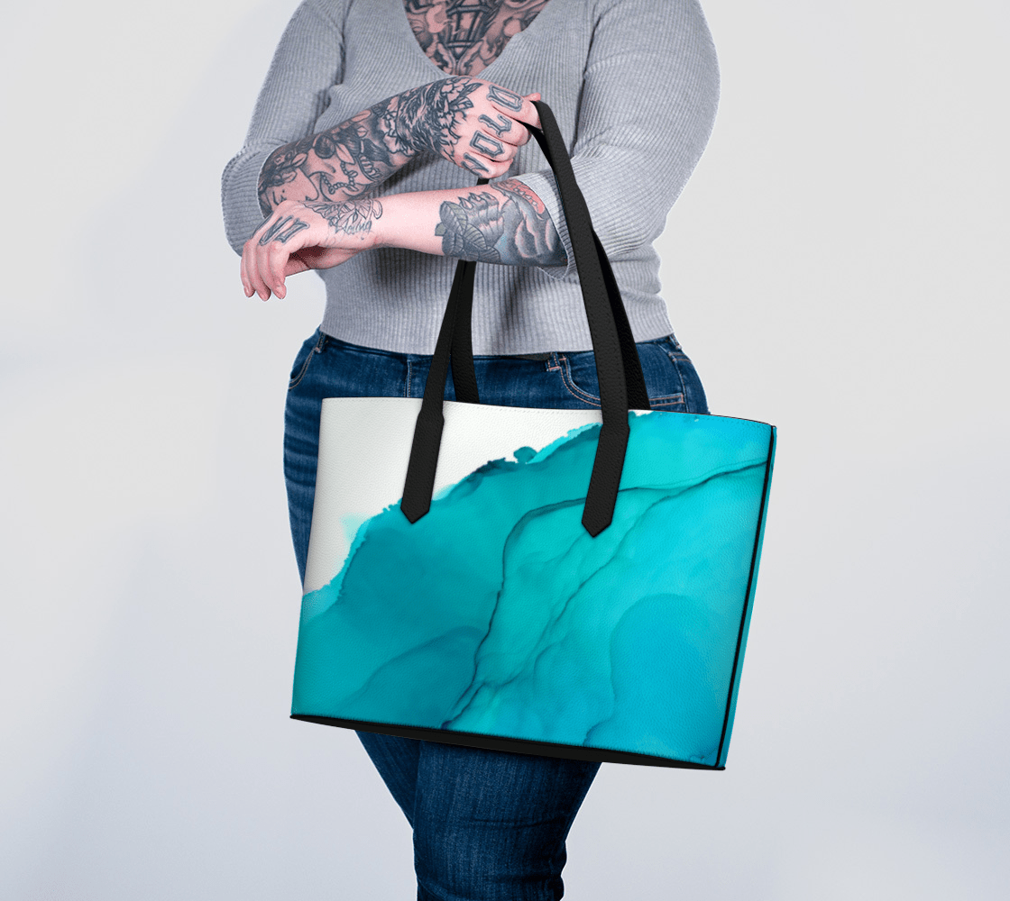 Vegan Leather Tote Bag | Blue wave