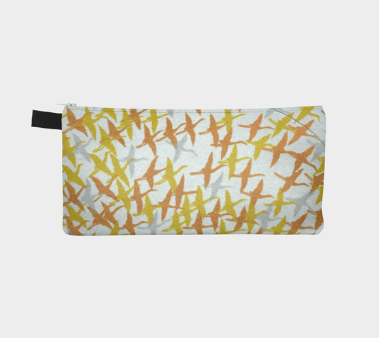 Zippered Cotton Canvas Pencil Case | Metallic Birds