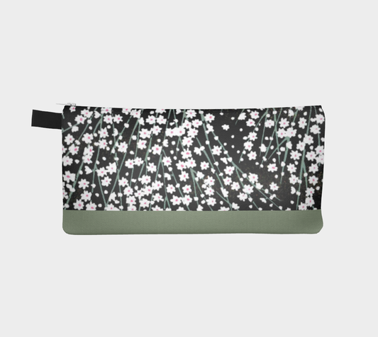 Zippered Cotton Canvas Pencil Case | Black Daisies