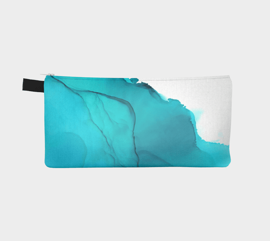 Zippered Cotton Canvas Pencil Case | Blue Ink Wave