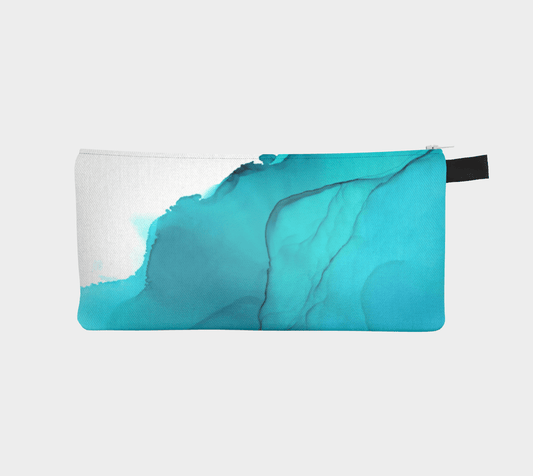 Zippered Cotton Canvas Pencil Case | Blue Ink Wave
